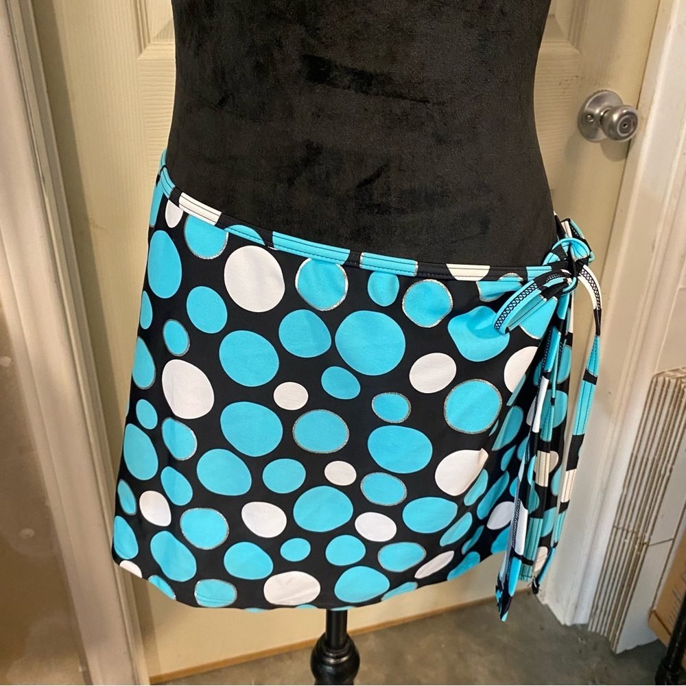 Polka Dot Swimsuit Skirt Coverup blue white wrap Swimsuit Skirt Side Tie Sarong
